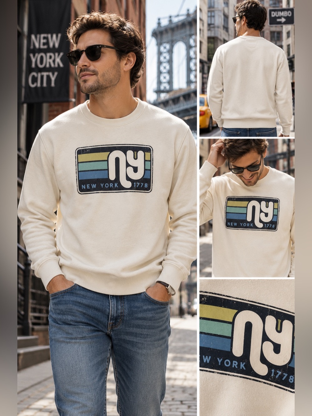 NWT New York 1778 Retro Graphic Crewneck Sweatshirt Sand Rare Size Medium